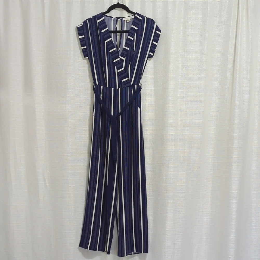 Monteau - Striped Navy Jumpsuit - Size XS - Picture 1 of 16